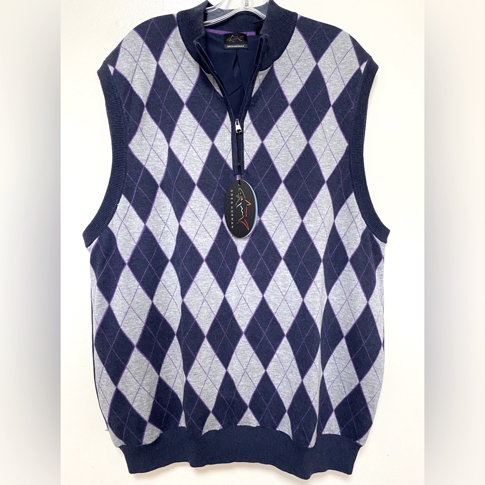 Greg Norman Collection Men’s Argyle 1/4 Zip Sweater Vest – Size XL – NWT